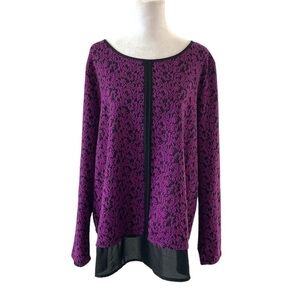 Dana Buchman large blouse purple black  long sleeves damask